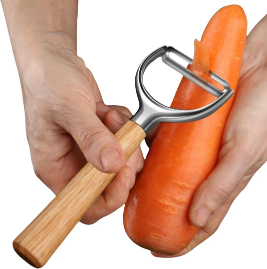 Vegetable peeler, stainless steel Y peeler, suitable for potato and fruit, vegetable peeler, ergonomic non-slip handle, super sharp powerful blade, solid wood handle