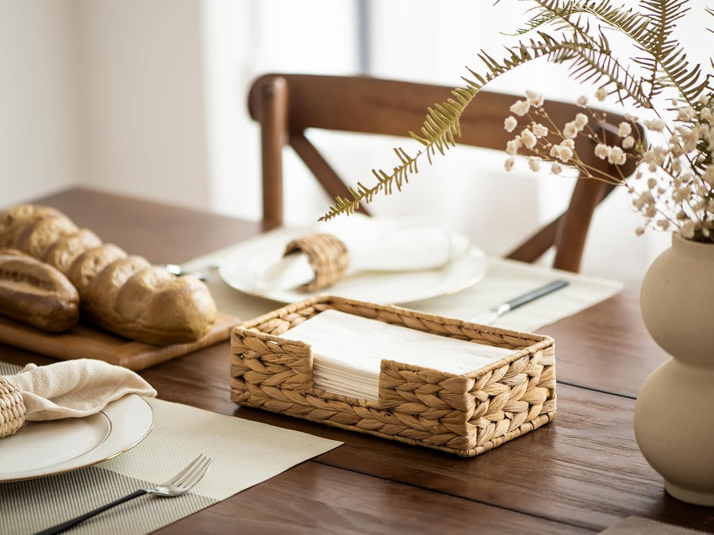 StorageWorks Water Hyacinth Napkin Holder for Bathroom, Wicker Napkin Baskets for Bathroom, Guest Towel Holder, 9 ¾"L x 5"W x 2 ¾"H, 1 Pack