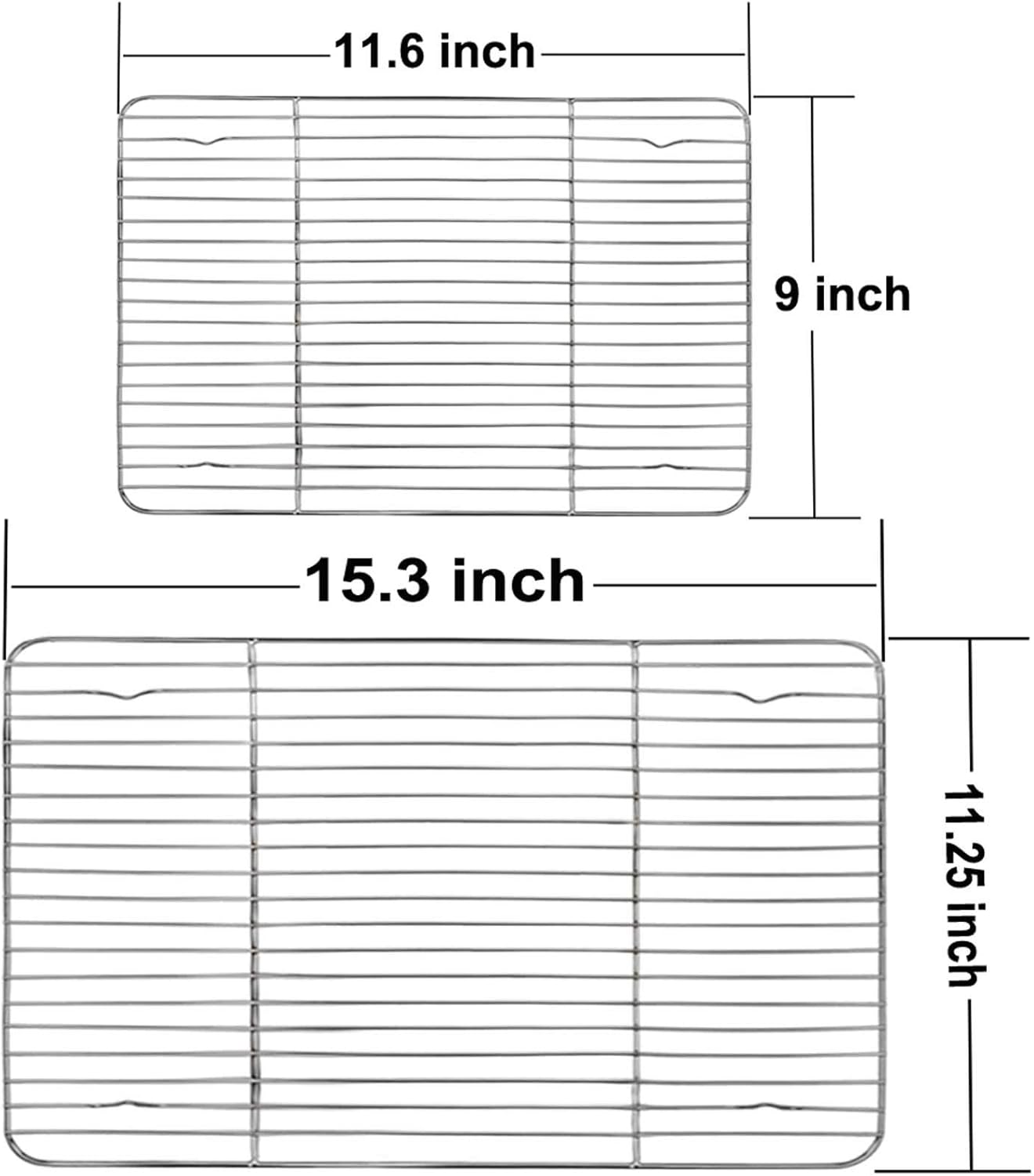 TeamFar Cooling Rack, Baking Roasting Rack Stainless Steel for Baking Sheet Oven Pan, Healthy & Rust Free, Mirror Finish & Dishwasher Safe - Set of 2(15 inch & 11 inch)
