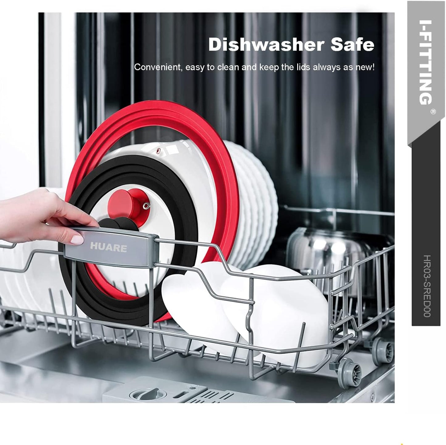 Universal Lid for Pot,Pan,Skillet Fits 8.5", 9.5,10 Cookware Silicon lid Dishwasher Safe, Replacement Lid Vented Tempered Glass with Heat Resistant Silicone Rim By HR Huare Technology, Red,1 Pack