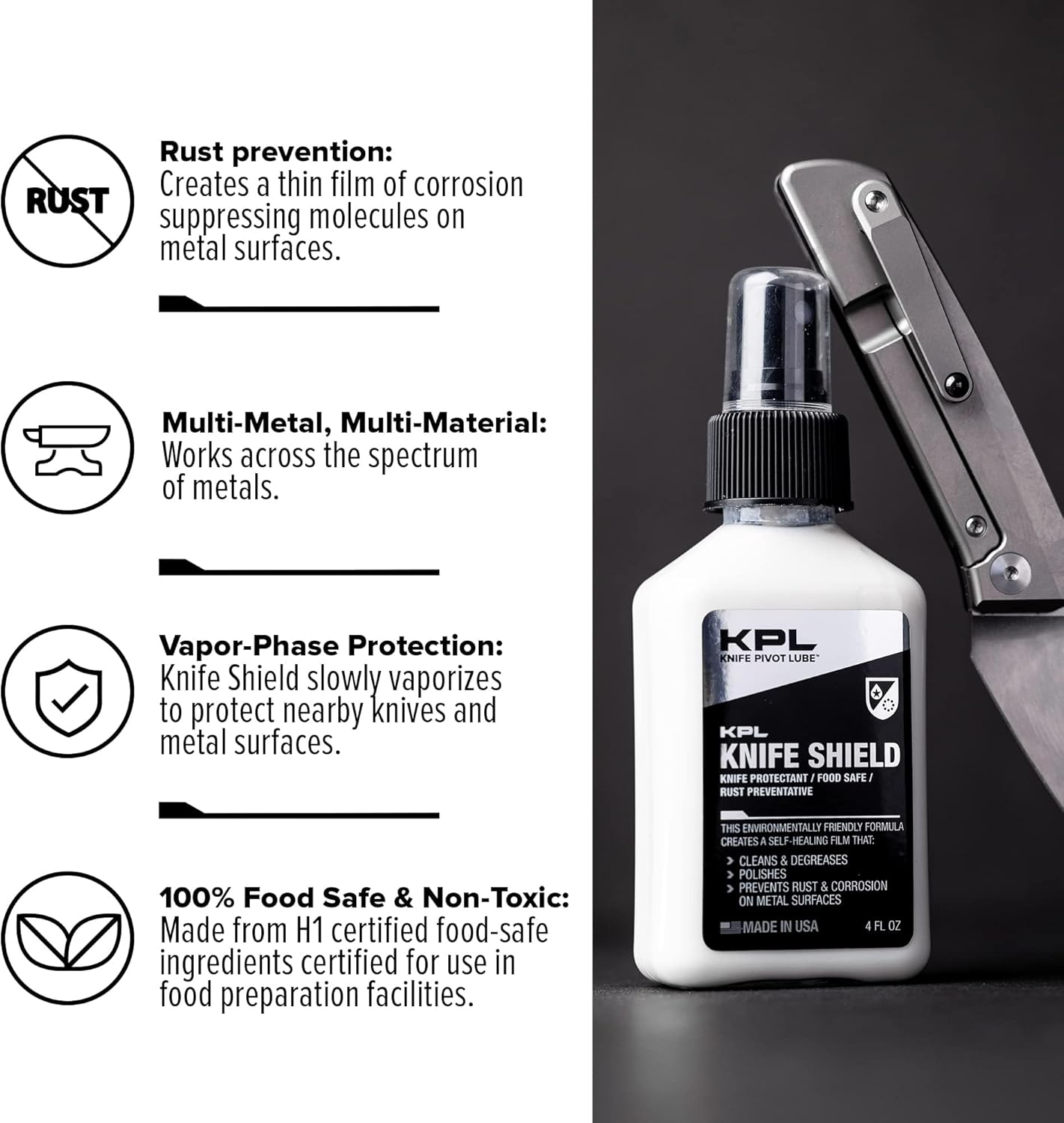 Knife Pivot Lube – Knife Shield Corrosion Preventive – Food Safe Rust Protection & Water Based Cleanser – 4 fl oz