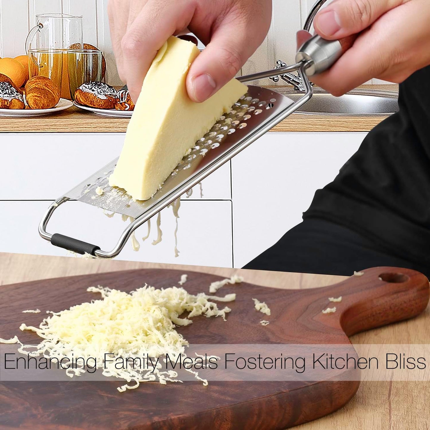 Professional-Grade Lemon Zester with Fine Blades, Lightweight Cheese/Vegetable Grater, Solid Wood Handle Design - Rust-Resistant, Durable, Essential Kitchen Tool （B2）