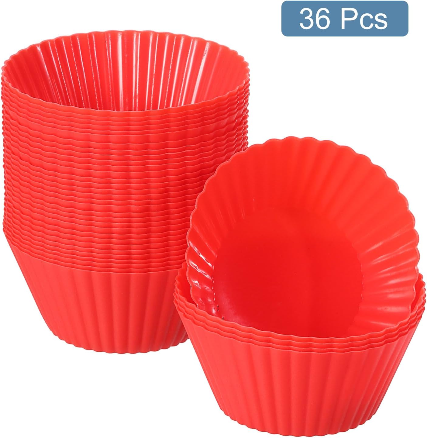uxcell 36Pcs Silicone Cupcake Liners, Non-Stick Baking Cups, for Cooking Eggs, Baking Muffins and Make a Cake(Red)