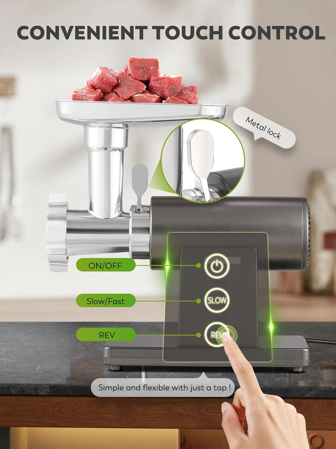 Meat Grinder Electric 3200W Heavy Duty Meat Mincer Chopper Machine Touch Control Multifunctional with Cutting Blade 3 Grinding Plates 3 Sausage Stuffers Kubbe Kit for Household&Commercial