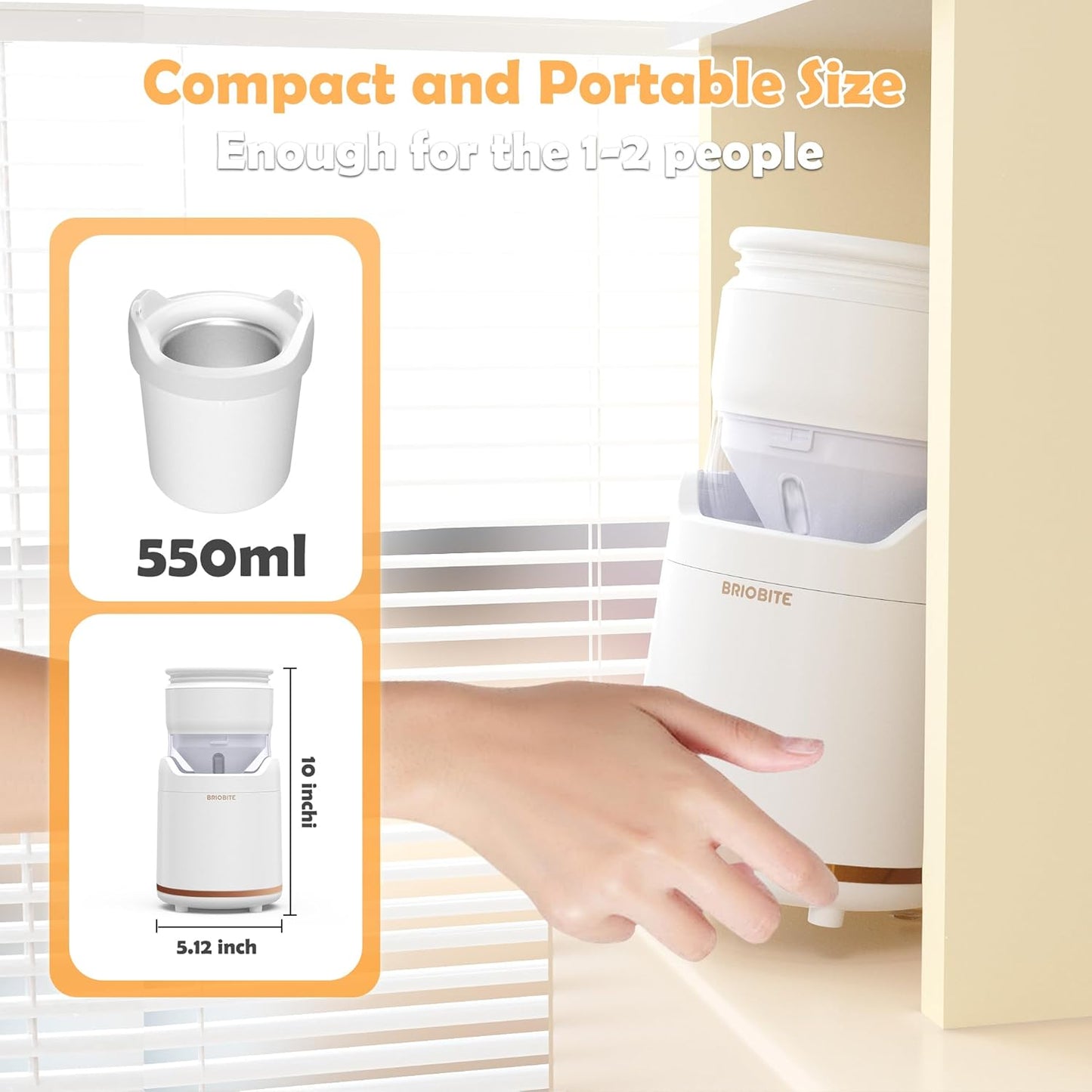 Ice Cream Maker Machine – Premium Mini Electric Maker Machine with Low-Noise Operation, Rechargeable,Perfect for Gelato, Sorbet & Frozen Yogurt, Easy to Clean,White