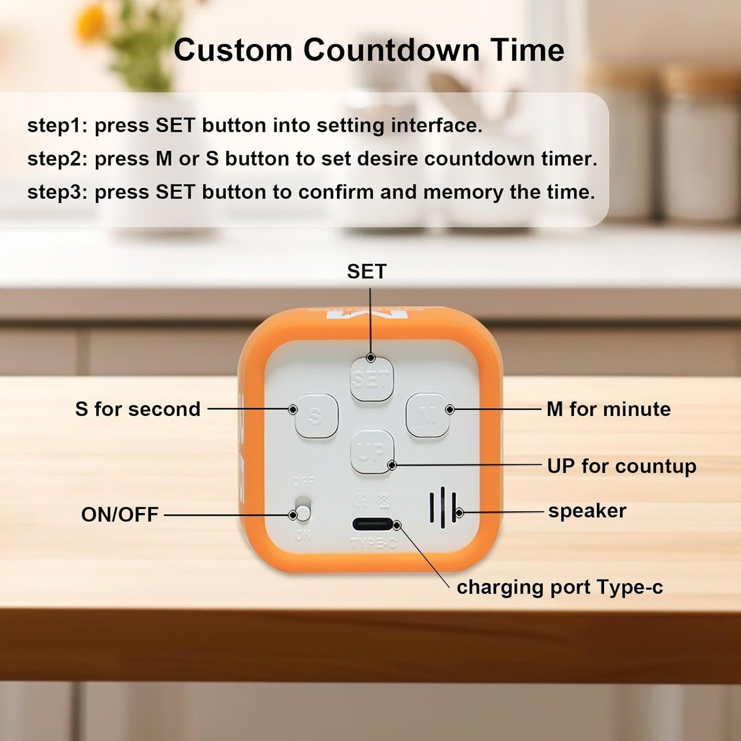 FCXJTU Rotating Cube Pomodoro Visual Timer 5, 25, 10 50 Minutes Preset, Rechargeable Desk Productivity Flip Custom Countdown Timer w/Silicone Cover, Silent Mode for ADHD Study, Work, School(Orange)