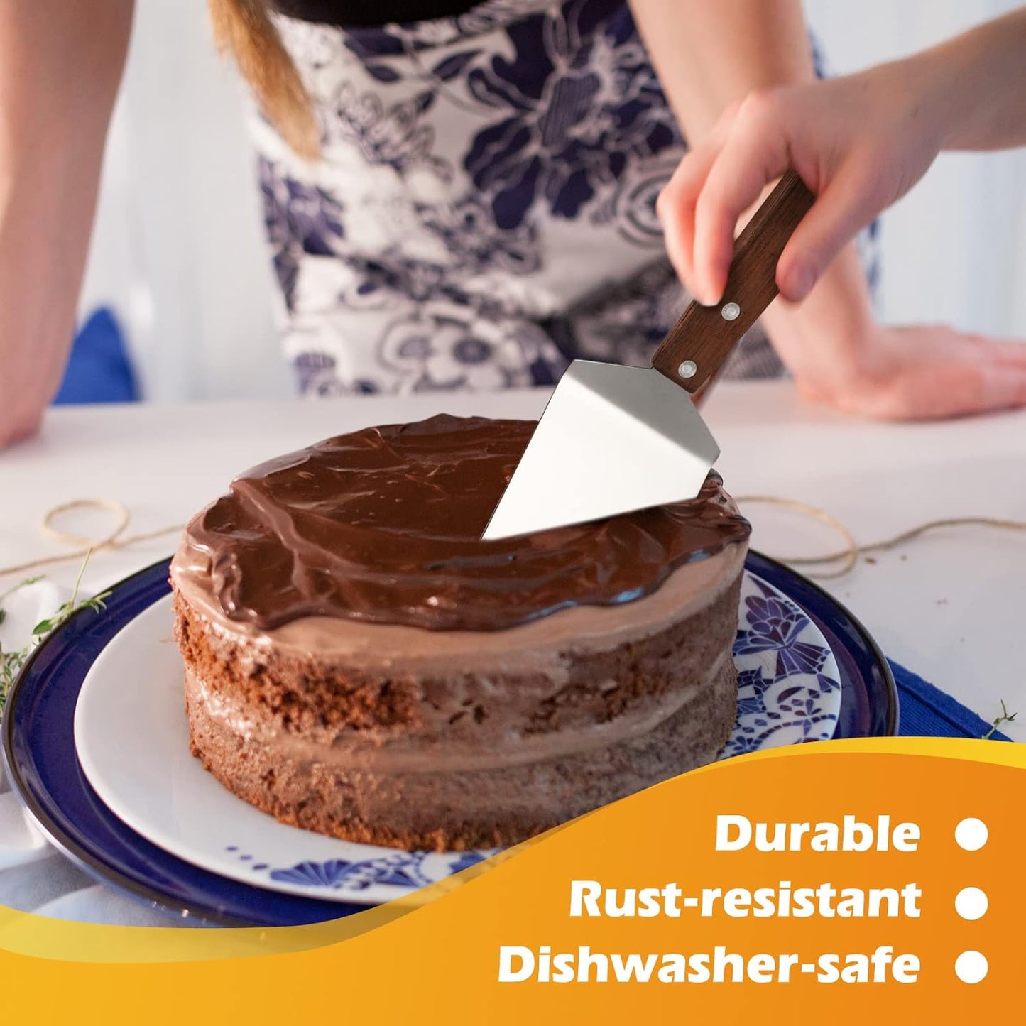 BBTO 20 Pcs Small Brownie Cookie Pizza Spatula Pie Server Stainless Steel Cake Serving Spatula Baking Triangular Spade Wood Handle Shovel for Desserts Pizza Pie Cake Biscuit(Brown)