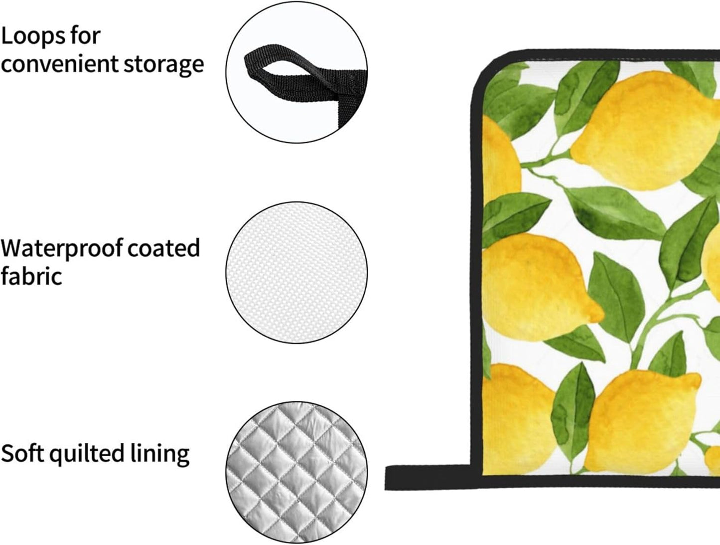 Bright Yellow Lemons Oven Mitts and Pot Holders Sets of 4,Resistant Hot Pads with Polyester Non-Slip BBQ Gloves for Kitchen,Cooking,Baking,Grilling