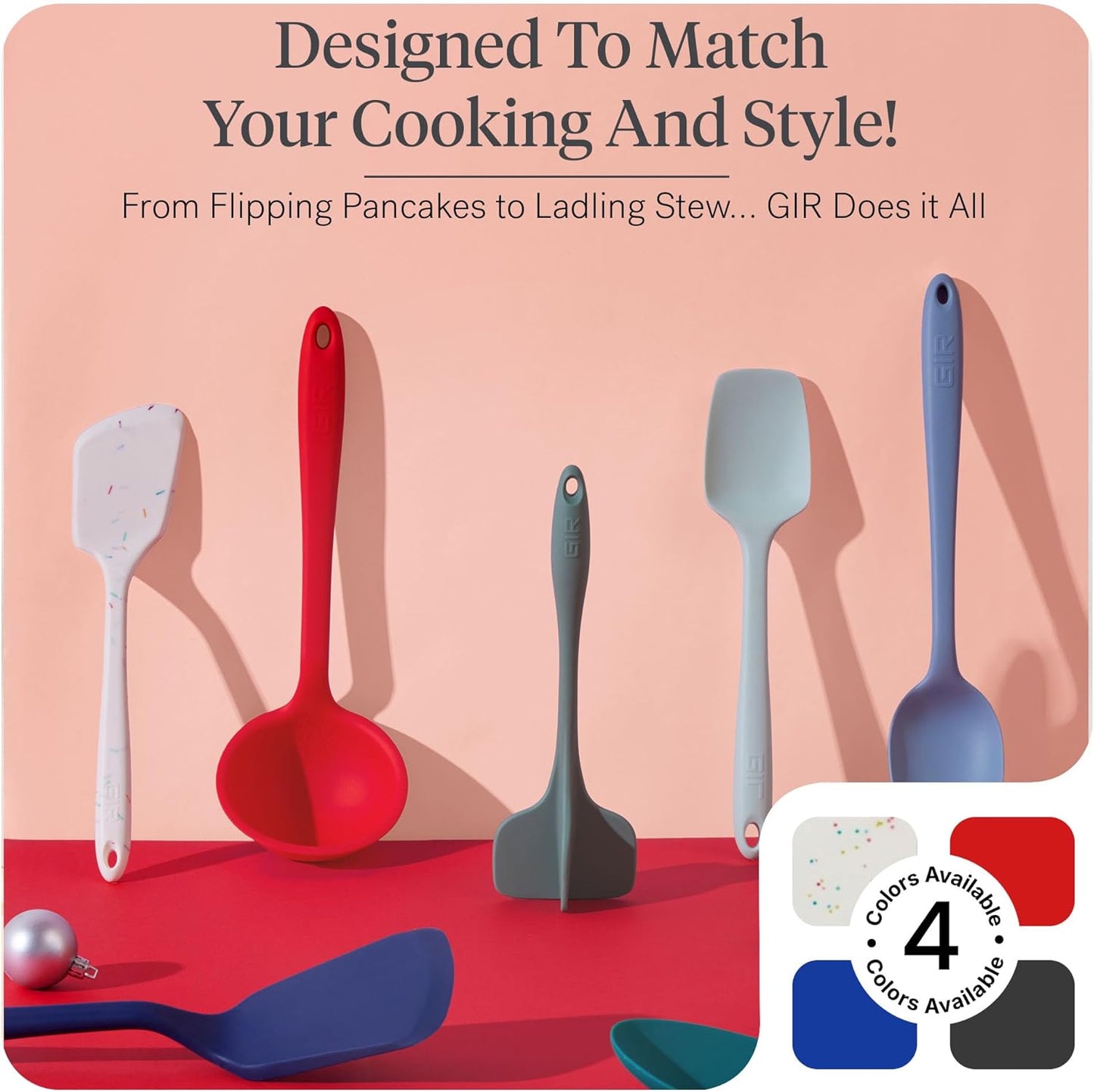 GIR: Get It Right 5 Piece Silicone Essentials Kitchen Utensils Set - Ladle, Spatula, Flip, Spoon & Spoonula - Non-Toxic Cooking Utensils for Nonstick Cookware, Cooking and Baking - Charcoal