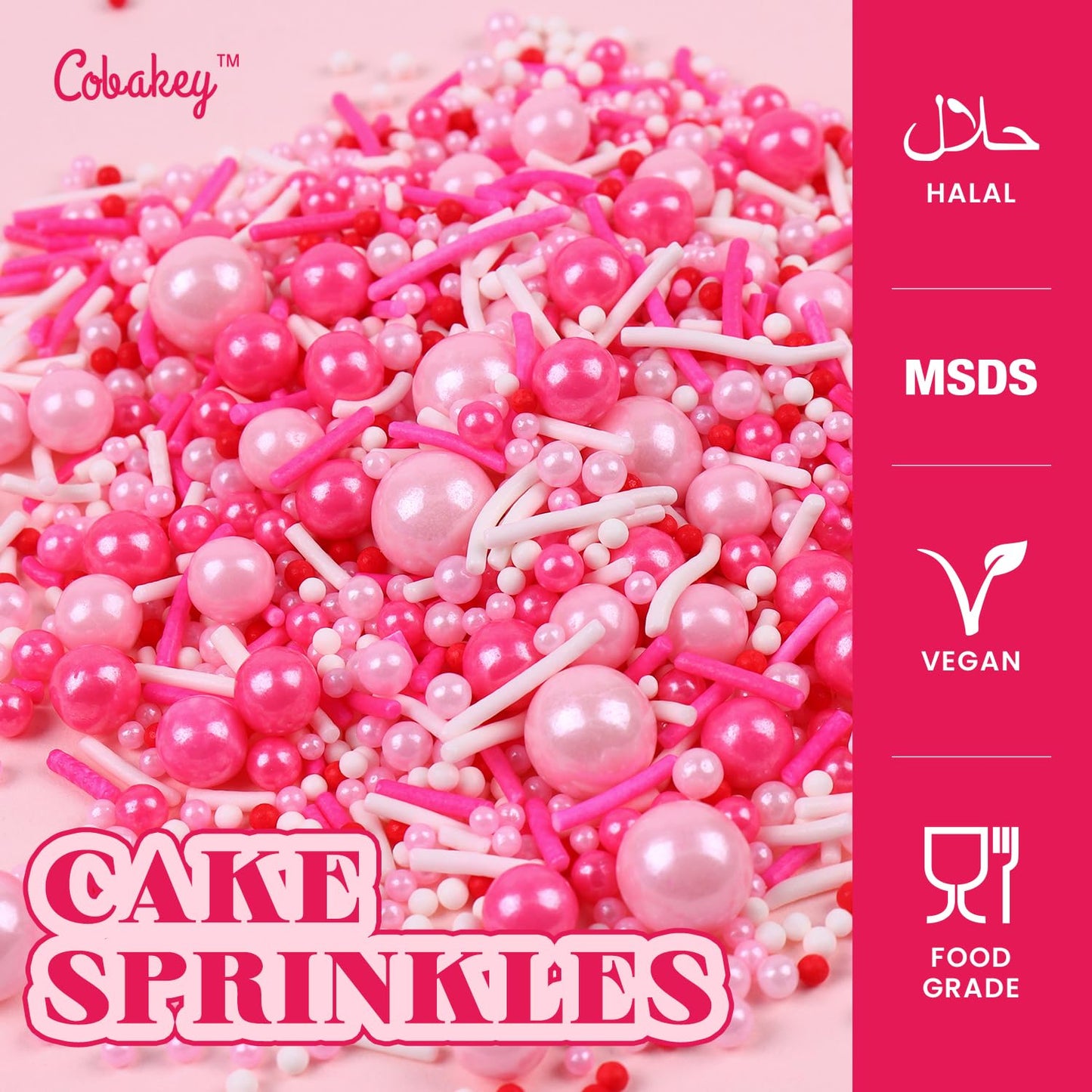 Pink Sprinkles for Cake Decorating 4.23ounce - Pearl Sprinkles for Baking, Cupcake, Ice Cream, Candy, Cookie Decorations - Pink Sprinkles for Valentines Princess Bridal Shower Wedding Party