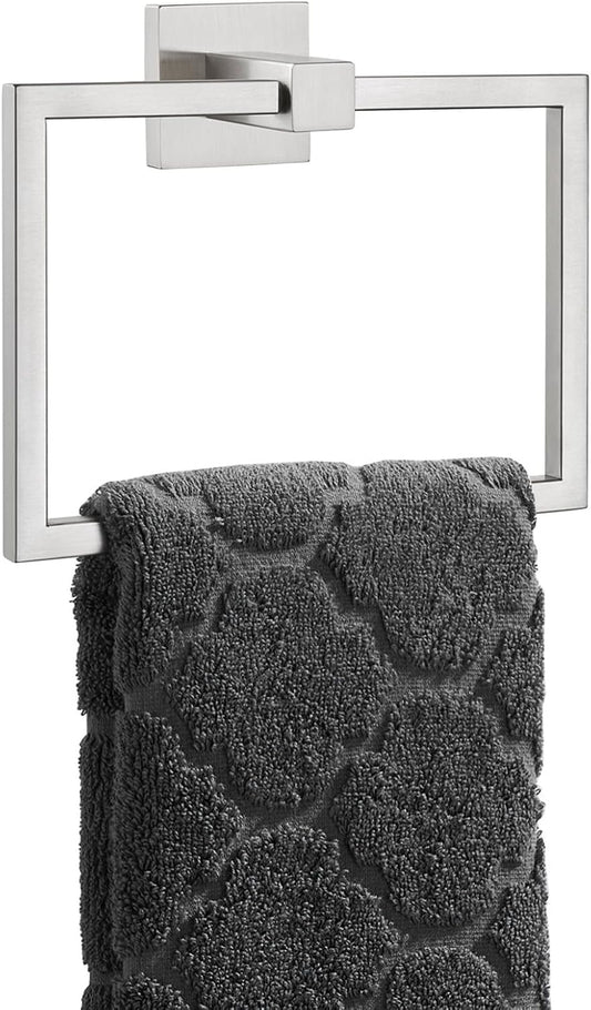 Hand Towel Ring Swivel Brushed Nickel, Angle Simple SUS 304 Stainless Steel Square Towel Holder for Bathroom Wall, 7.09 Inches