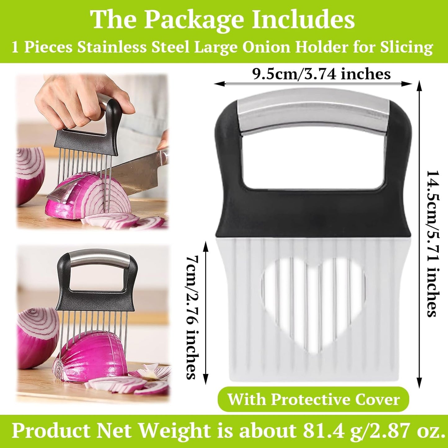 Suuker Onion Holder for Slicing, Large Onion Cutter Vegetable Chopper, Stainless Steel Tomato Slicer for Potato Lemon, Kitchen Food Slicer Guide for Neat Slicing, Meat Tenderizer Tool