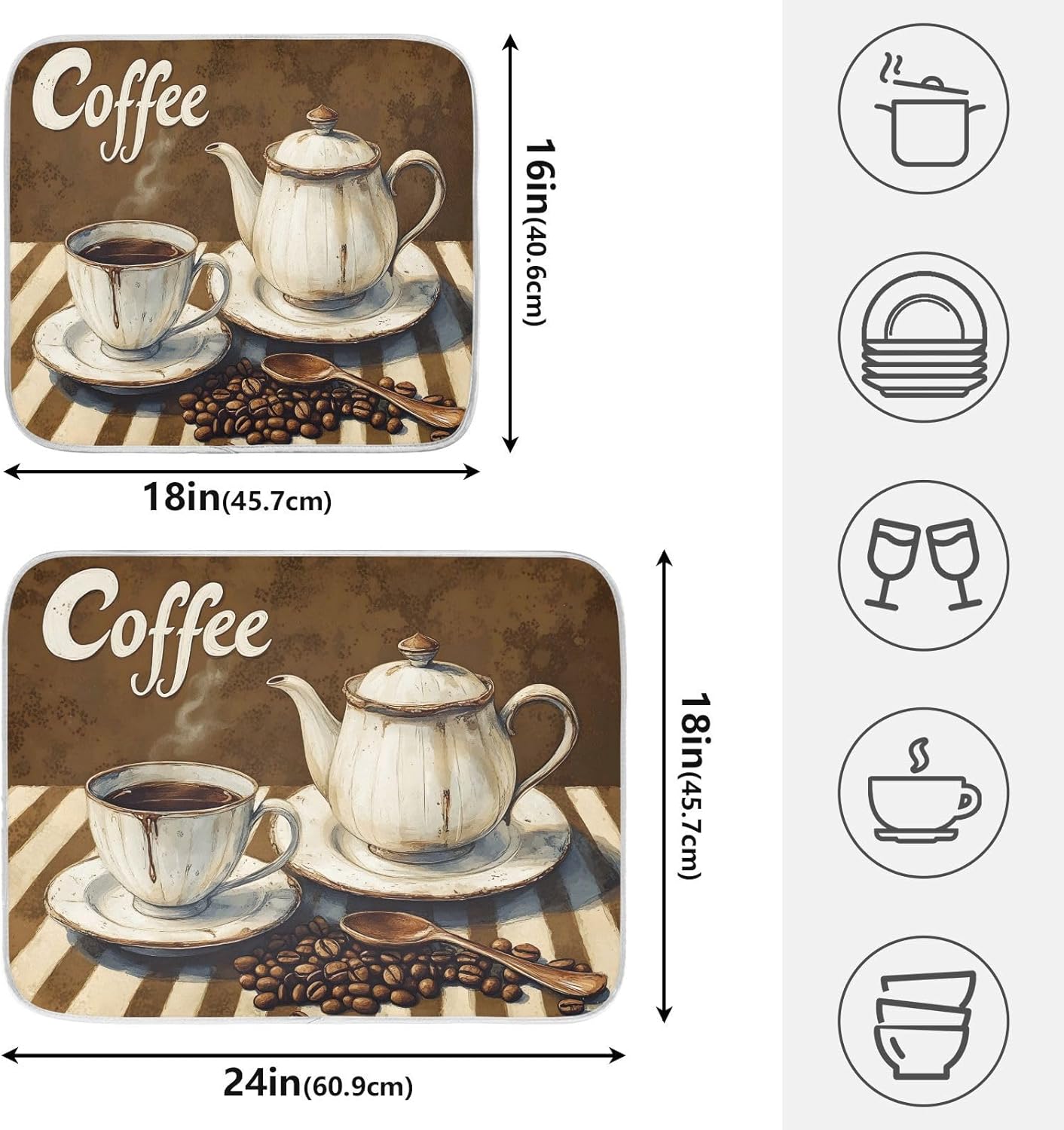 Coffee Themed Dish Drying Mat for Kitchen Counter Absorbent Microfiber Large Drying Pad Dish mats for Kitchen Countertops 18 x 24 Inch243