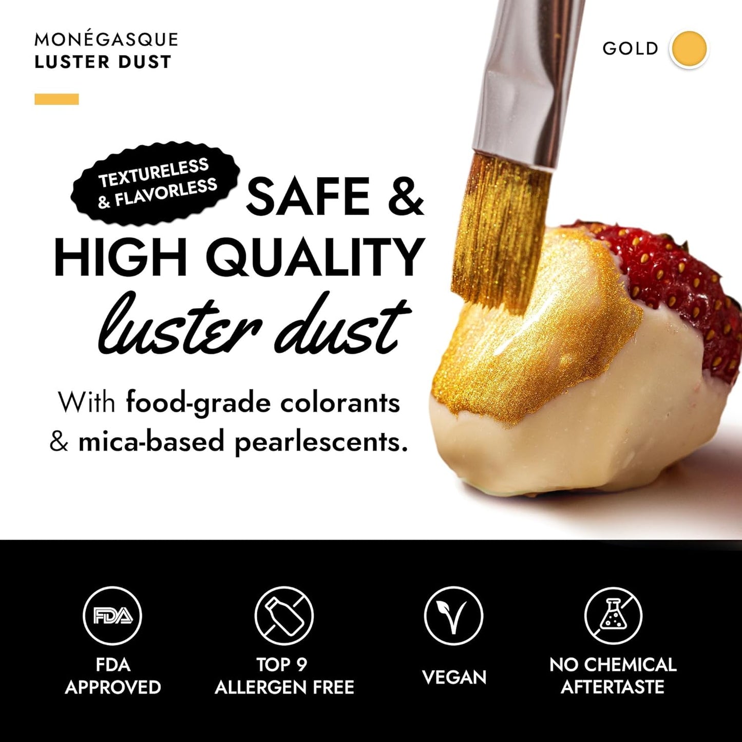 MONÉGASQUE Gold Edible Glitter for Drinks 7g – Edible Glitter for Cakes & Cocktails - Gold Luster Dust for Cocktail, Cake Decorating, Food Decorations Sprinkles Spray - Drink Shimmer Powder