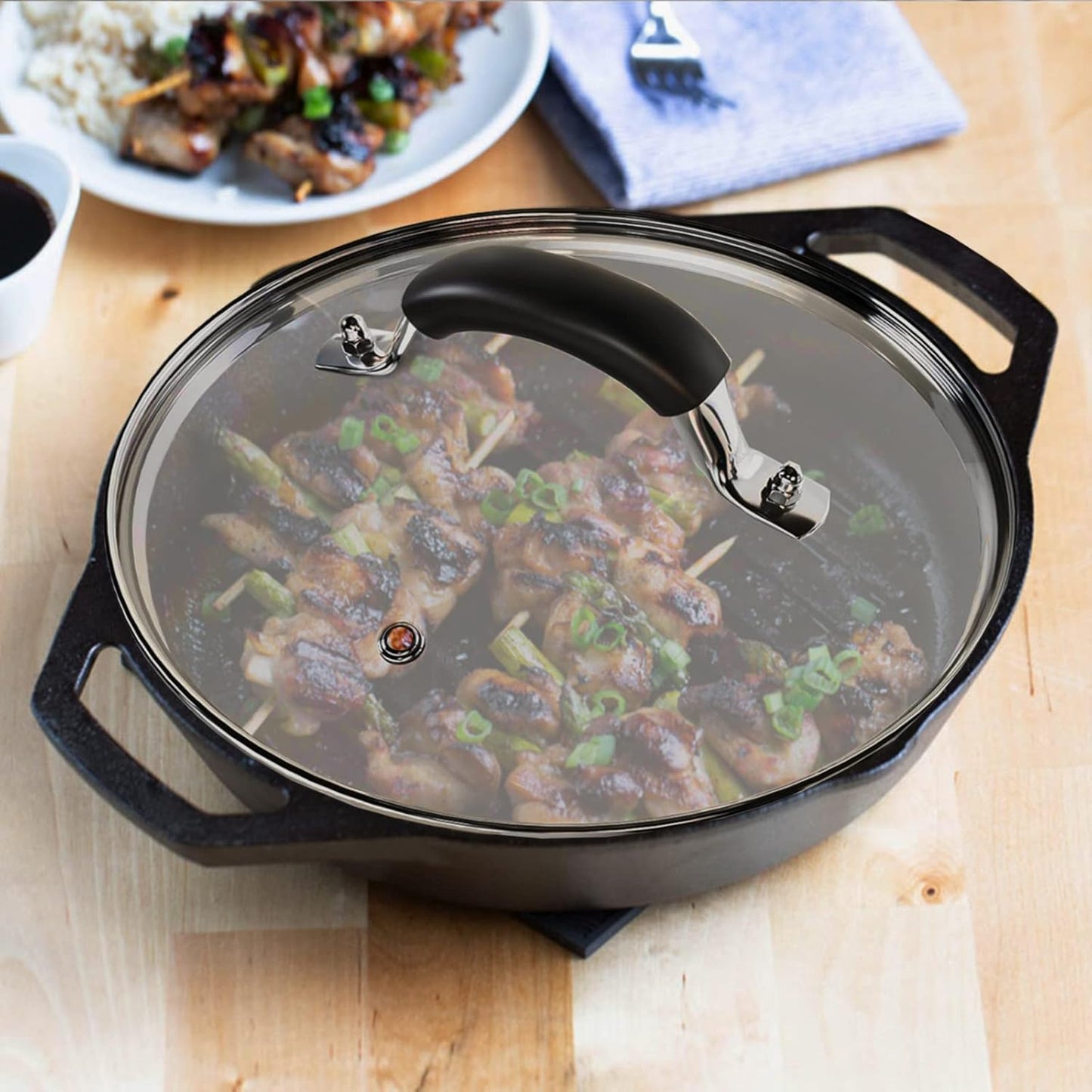 8 Inch Tempered Glass Lid Compatible with 8" Lodge Cast Iron Skillet and 2 Quart Serving Pots