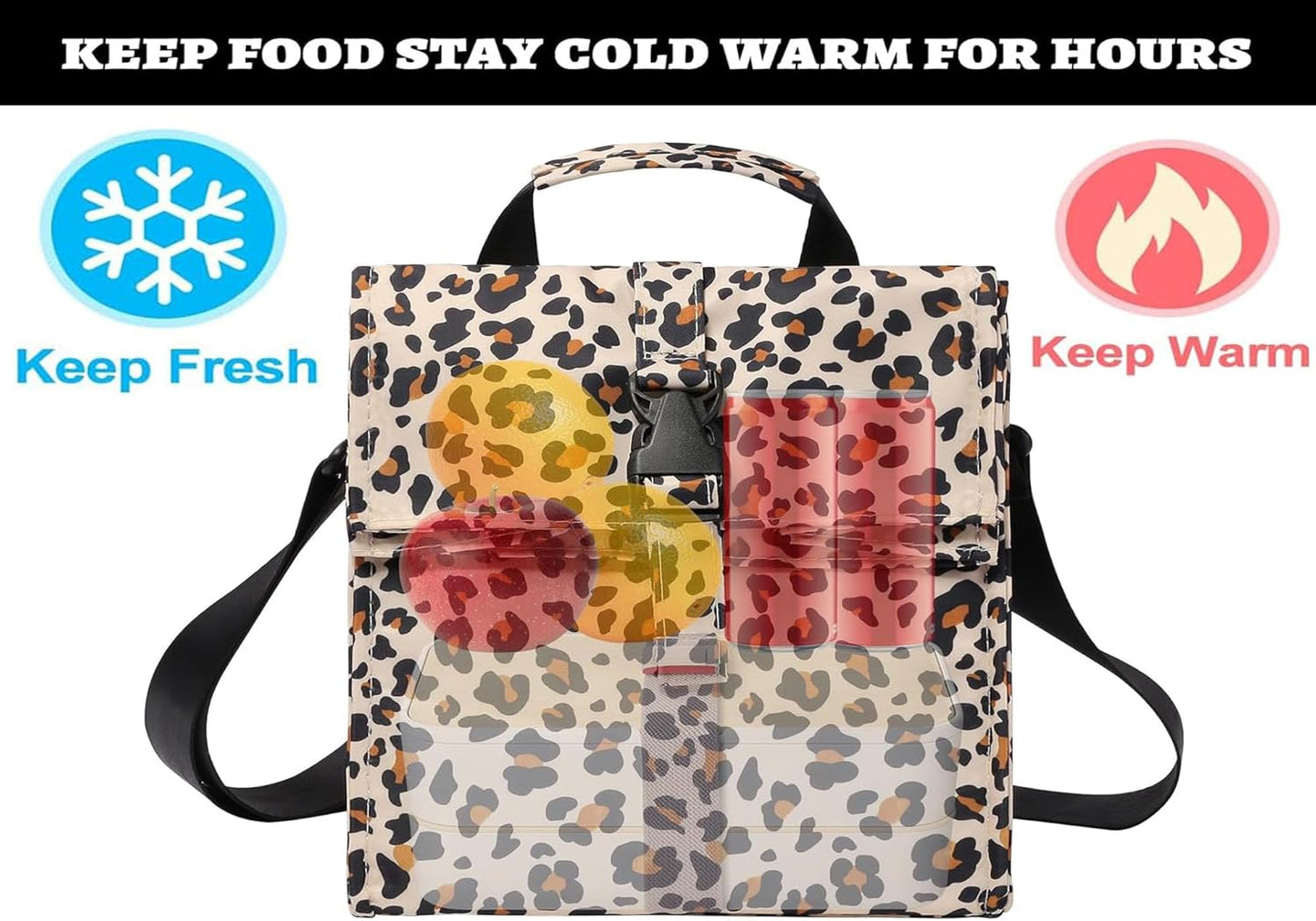 Insulated Foldable Lunch Bag- Lightweight Portable with Adjustable Shoulder Strap Lunch Box for Men, Women, Office, Work, Picnic, Hiking and Beach (Leopard(Soft Fabric))