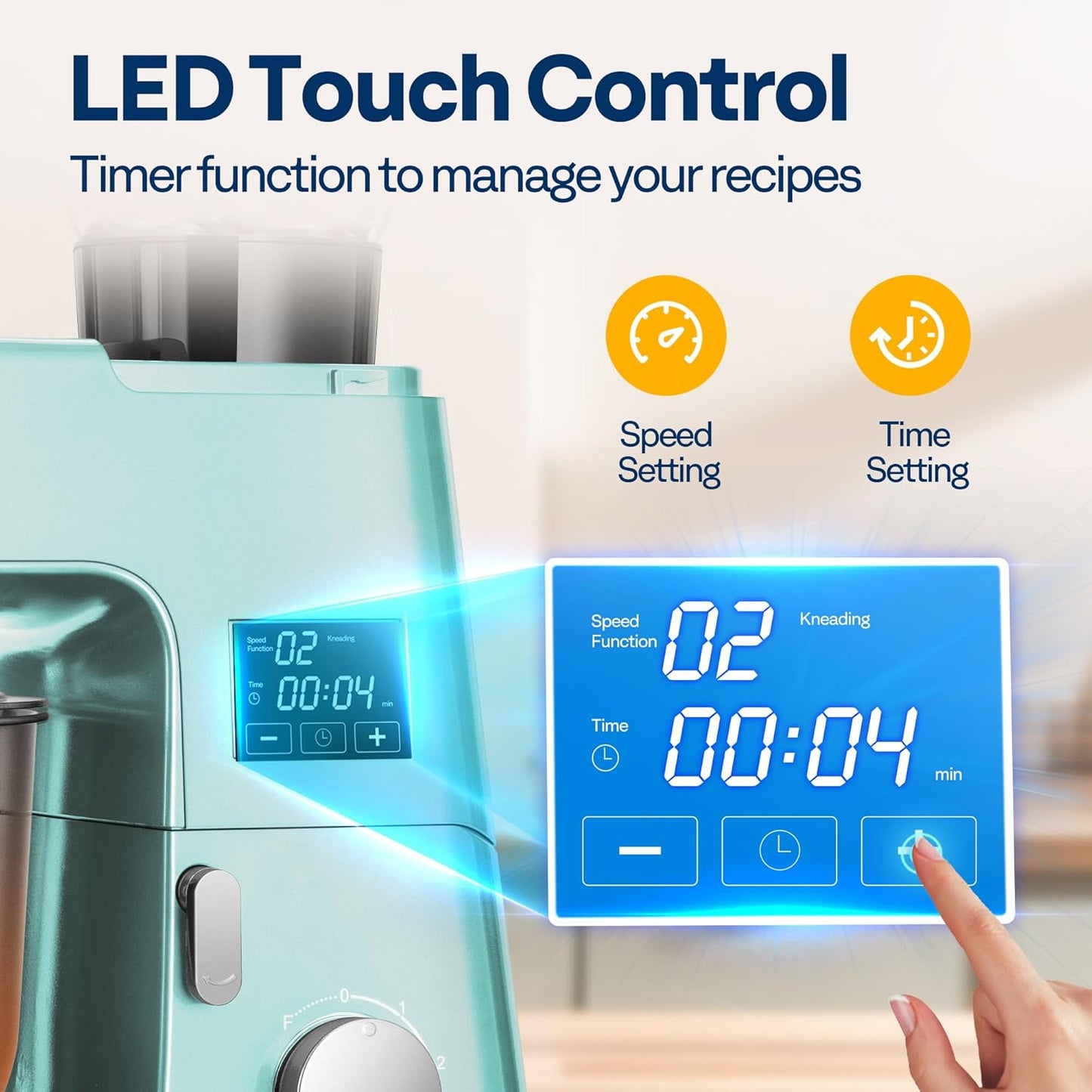 VIVOHOME 9 in 1 Multifunctional Stand Mixer with Fermentation, 6 Speed 7.5 Quart Kitchen Electric Food Mixer with Timer, Meat Grinder, Juice Blender, Vegetable Slicer, Pasta and Cookie Maker, Blue