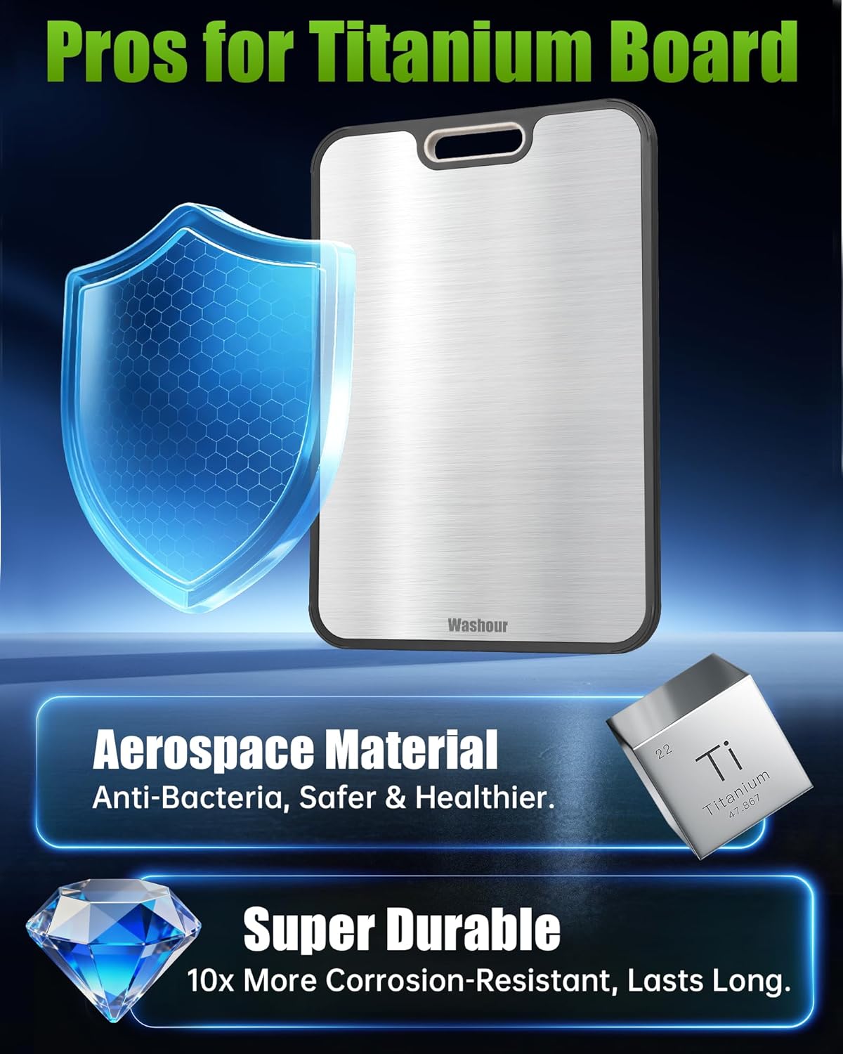 Titanium Cutting Board for Kitchen, Cutting Board Double Sided Food Grade, Pure Titanium and Wheat Straw PP, Easy to Clean Large Size 16”×11”