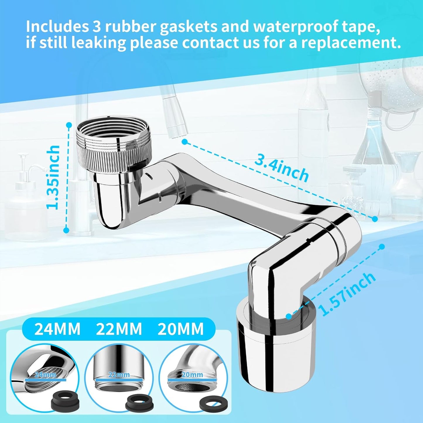 1080° Swivel Faucet Extender, Heavy Duty Rotating Sink Extension, Universal Swivel Multifunctional Robotic Arm, Rotating Splash Filter Extension Faucet Aerator for Kitchen Bathroom-2 Pcs