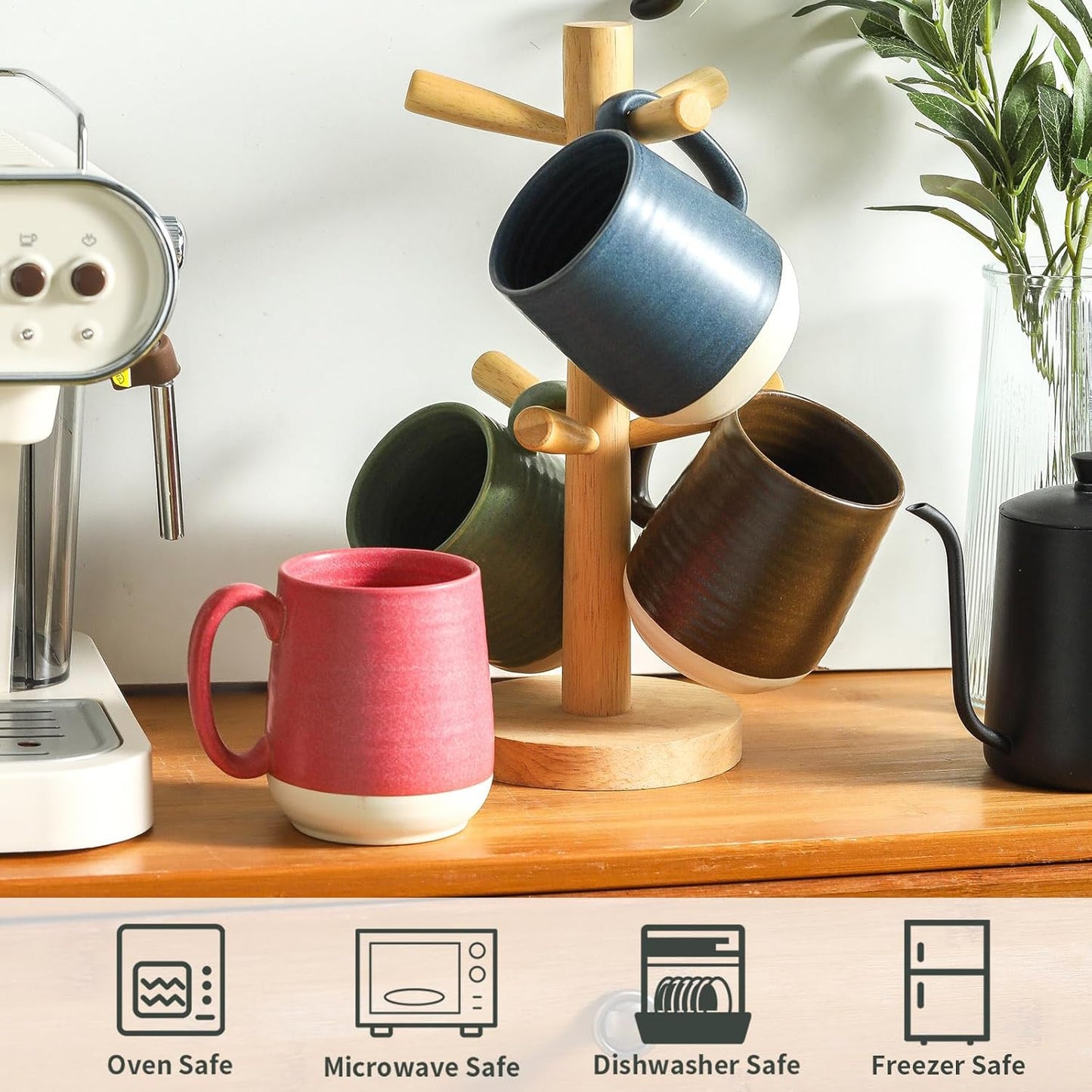 Hasense Coffee Mugs Set of 4, 15 oz Large Porcelain Mugs with Handle for Women Men, Colorful Christmas Coffee Cups for Latte, Tea, Cappuccino, Microwave & Dishwasher Safe