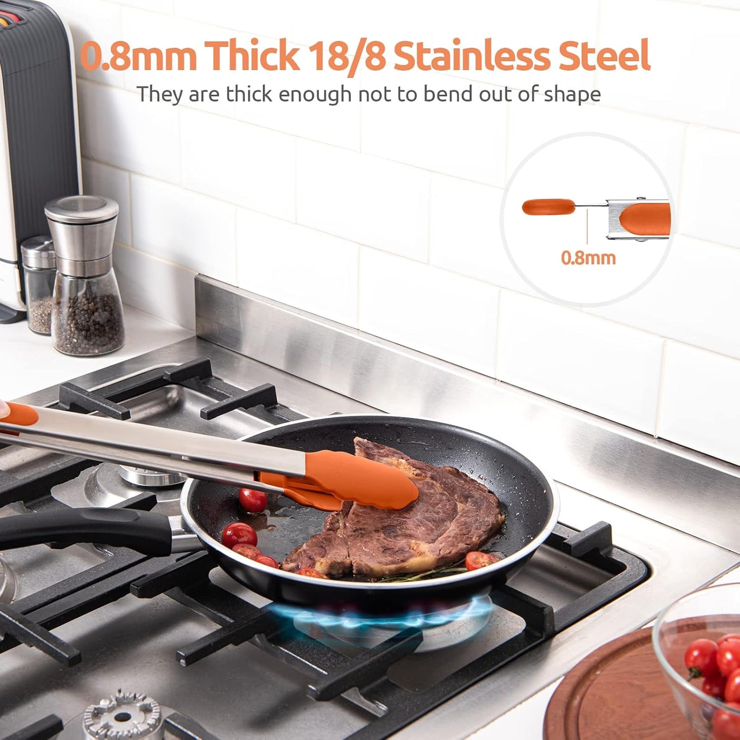 600ºF Heat Resistant Kitchen Tongs: U-Taste 16 inch Extra Long Large Silicone Cooking Tong with Sturdy Non Stick Rubber Tips & Non Slip Silicon Coated 18/8 Stainless Steel Handle for Grill BBQ(Orange)