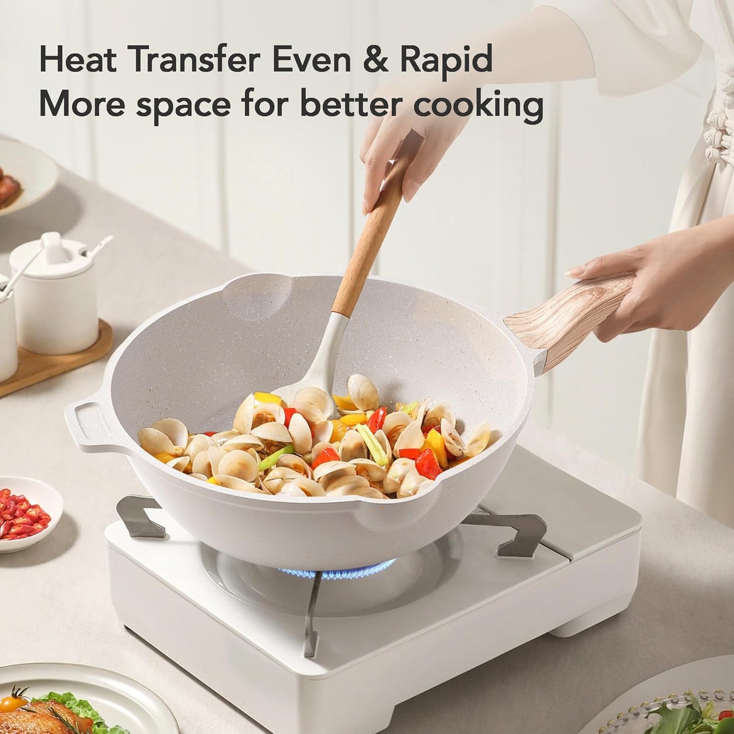 Caannasweis 20Pcs Cookware Sets, Nonstick Pots and Pans Set, Granite Induction Cookware, Non Stick Kitchen Cooking Set, Grayish White Grill Pan Set, PFOS PFOA Free