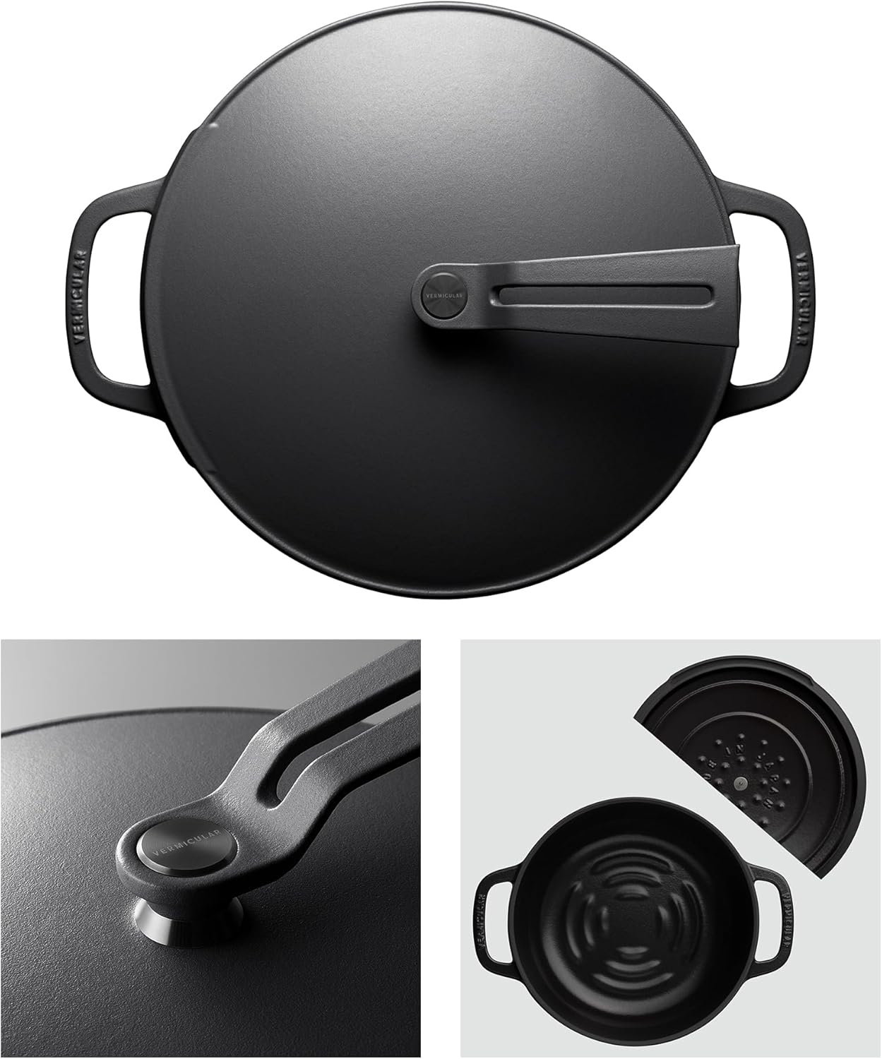 Vermicular Oven Pot 2.0 | Lightweight Enameled Cast Iron Pot | 26cm (5.9 Qt) | Non-Toxic | Induction-compatible | Dutch Oven | Made in Japan | Matte Black