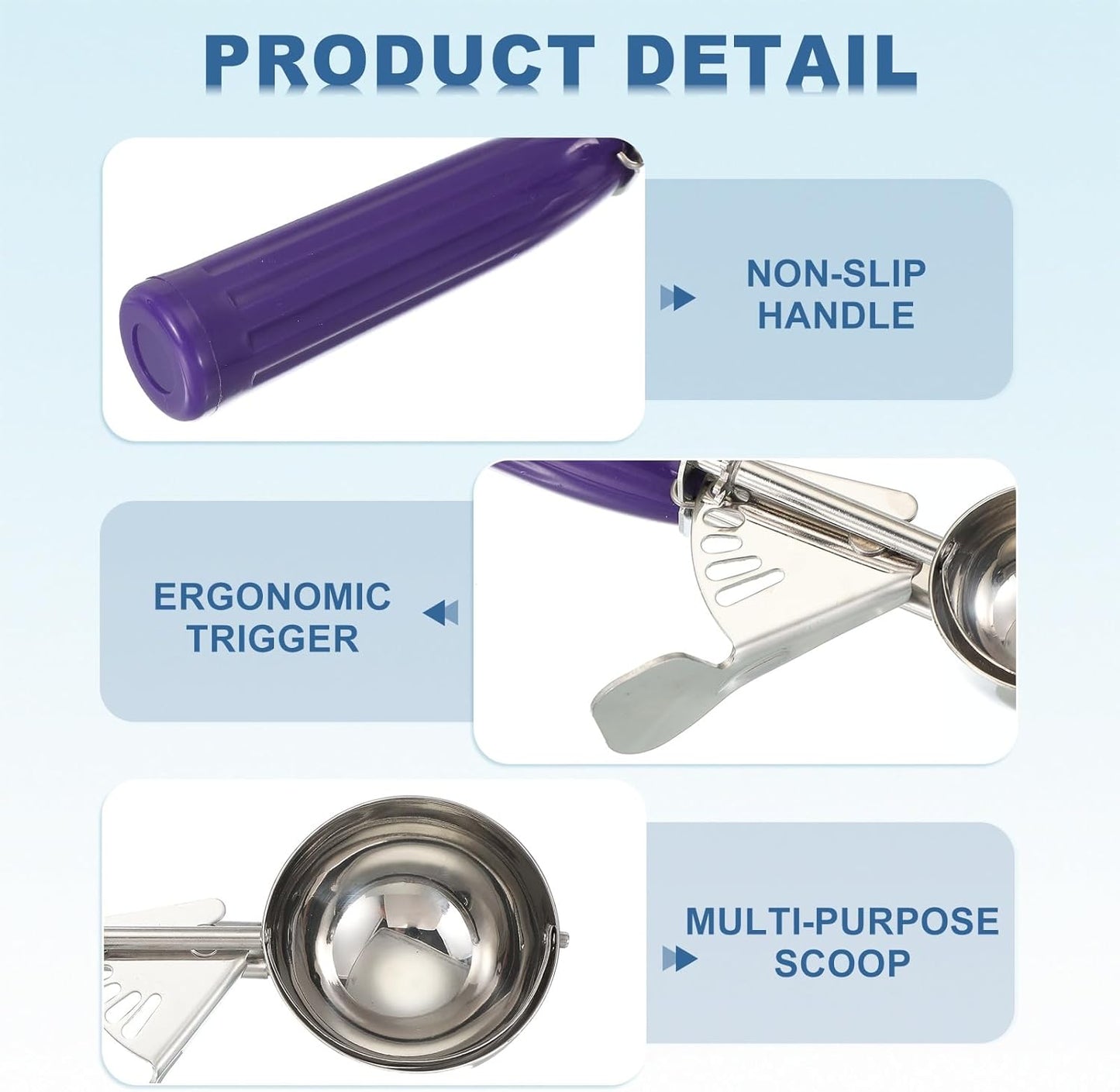 uxcell 3 Pcs Cookie Scoops, Ice Cream Scoop with Trigger for Baking Cookie Dough Rice Pudding Kitchen Gadget, Purple