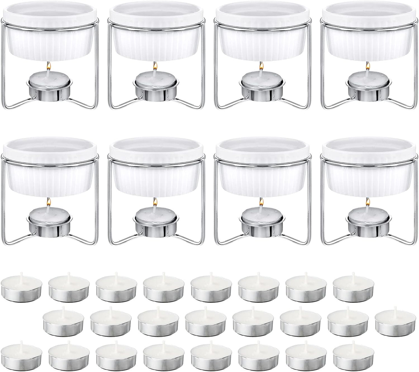 Treela 40 Pieces Ceramic Butter Warmers Set Included Butter Warmers Melter and 32 Tealight Candles for Chocolate Cheese Fondue Crab Lobster Microwave Oven Safe