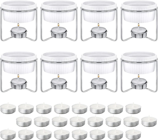 Treela 40 Pieces Ceramic Butter Warmers Set Included Butter Warmers Melter and 32 Tealight Candles for Chocolate Cheese Fondue Crab Lobster Microwave Oven Safe