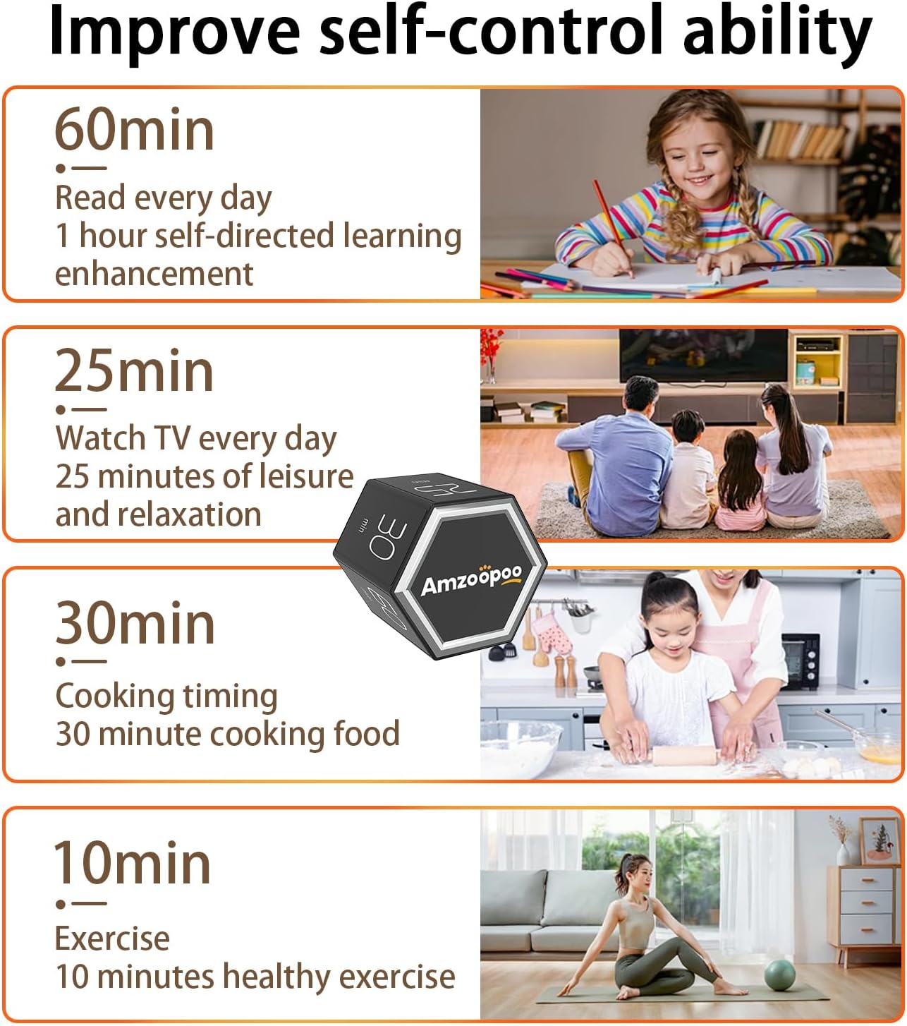 Timer,kitchen timers,magnetic digital visual pomodoro cube countdown timer,1,5,10,25,30,60 min desk productivity flip timers for classroom cooking baking fitness study,easy for seniors & kids