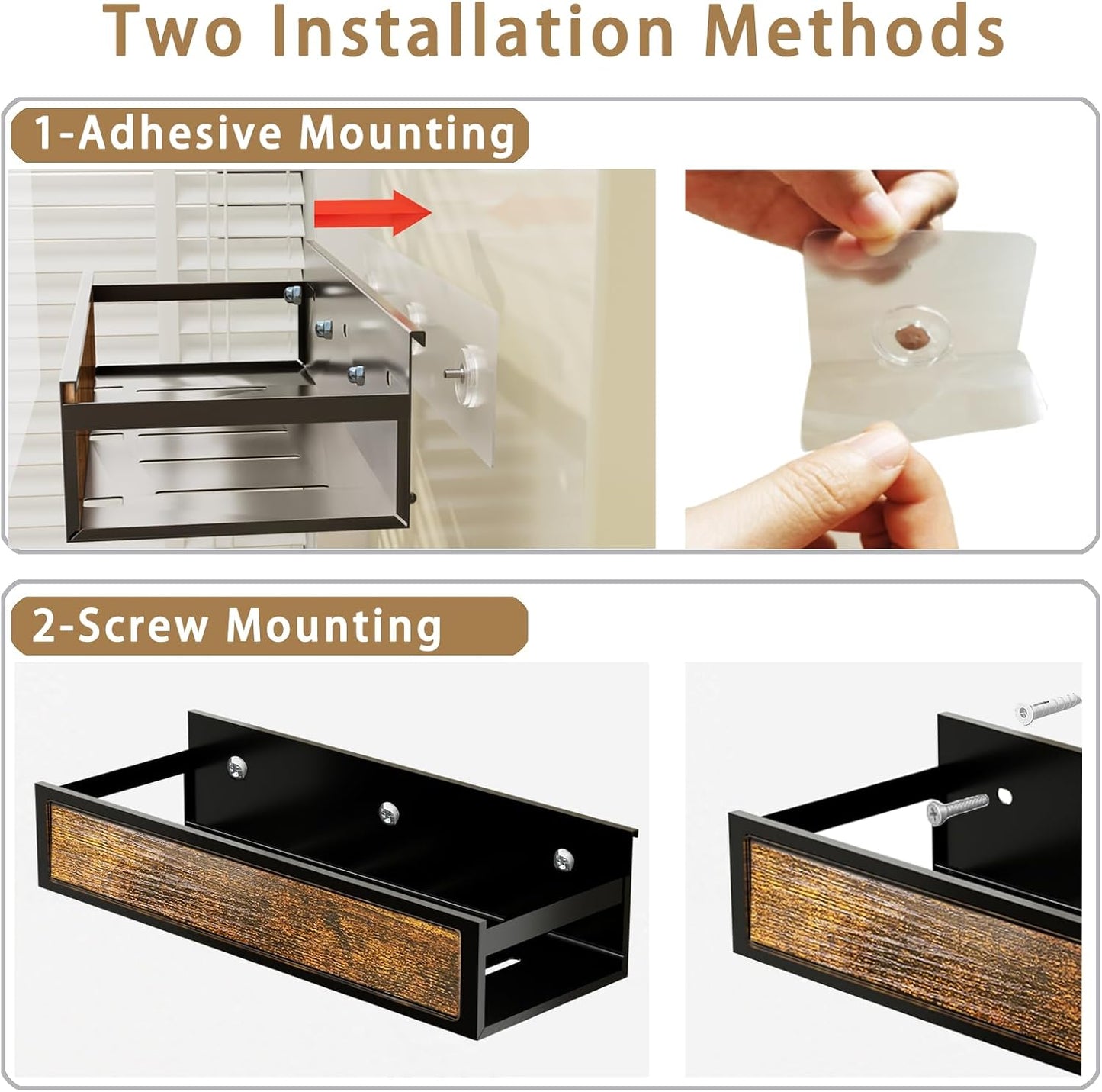 Spice Rack Wall Mount 6 Pack, Space-Saving Seasoning Organizer,Screw or Adhesive Hanging Spice Rack Organizer for Kitchen Cabinet and Wall (Engineered Wooden)