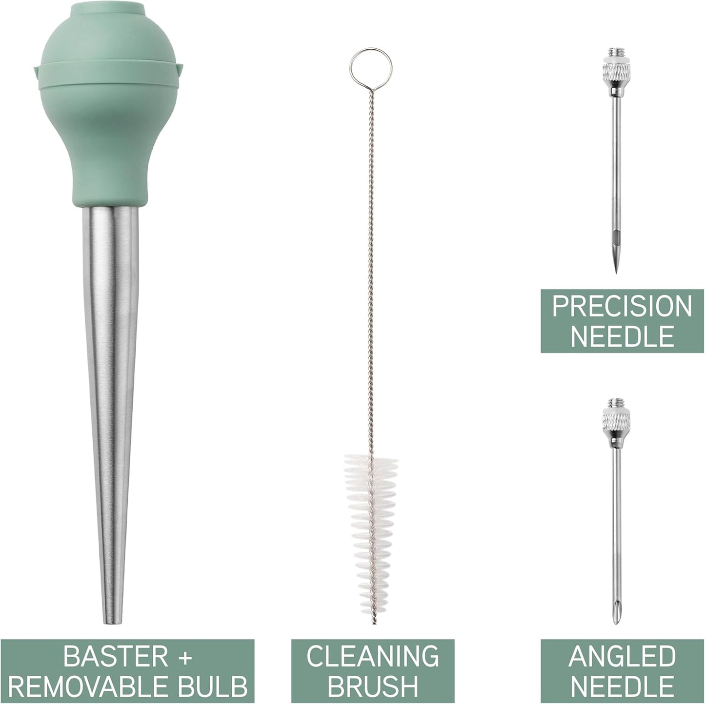 COOK WITH COLOR Turkey Baster with Cleaning Brush - Food Grade Syringe Baster For Cooking, Deluxe Set, Sage