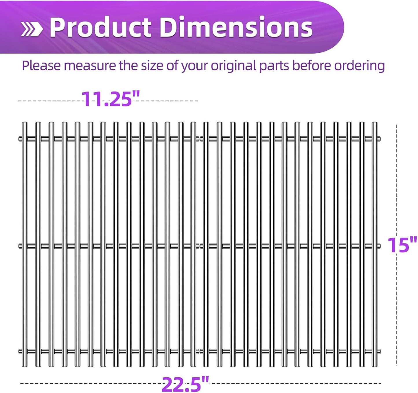 9MM 15" Stainless Steel Grill Grates for Weber Spirit E-210 Spirit E/S 200 & 210 Genesis Silver A Spirit 500 Gas Grill with Side Control Panel for Weber 7522 65905 65904 Spirit 200 Series