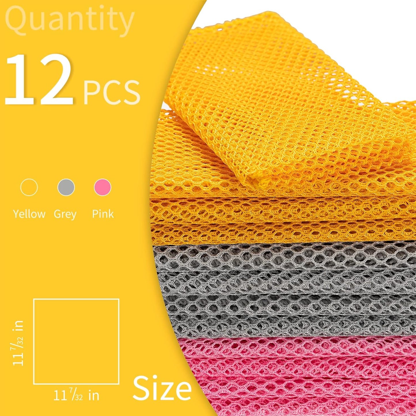 12Pcs Dish Wash Net,Innovative Mesh Cloth,Ultra Non-Scratch Dish Rags for Washing Dishes,100% No Odor/Quick Dry,Perfect Scrubber,Dish Sponges for Washing Dishes Yellow/Pink/Gray