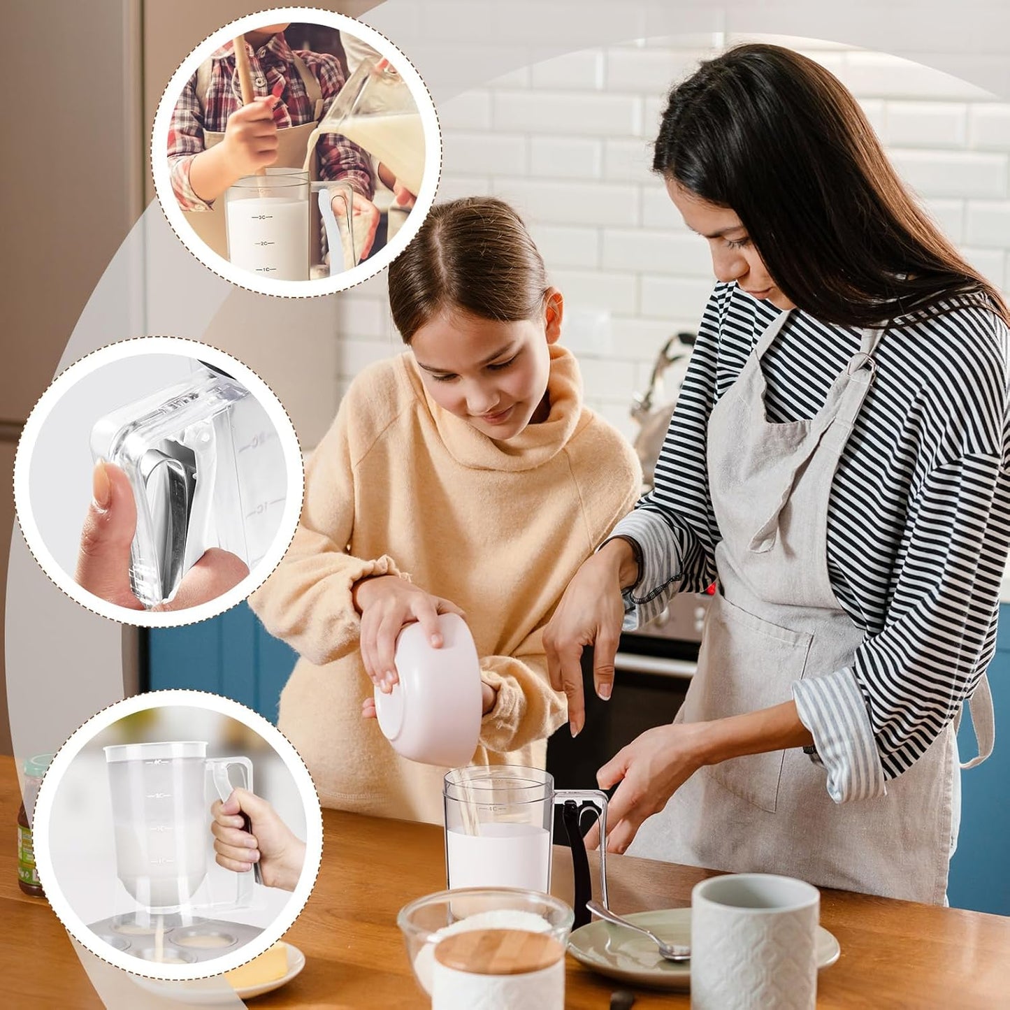 2 Pcs Cupcake Batter Dispenser Pancake Mix Dispenser 4 Cups with Squeeze Handle Tools for Pancake, Cupcake, Cookie, Cake, Waffles, Ice Cream Baking Gifts for Kitchen Housewarming (White)