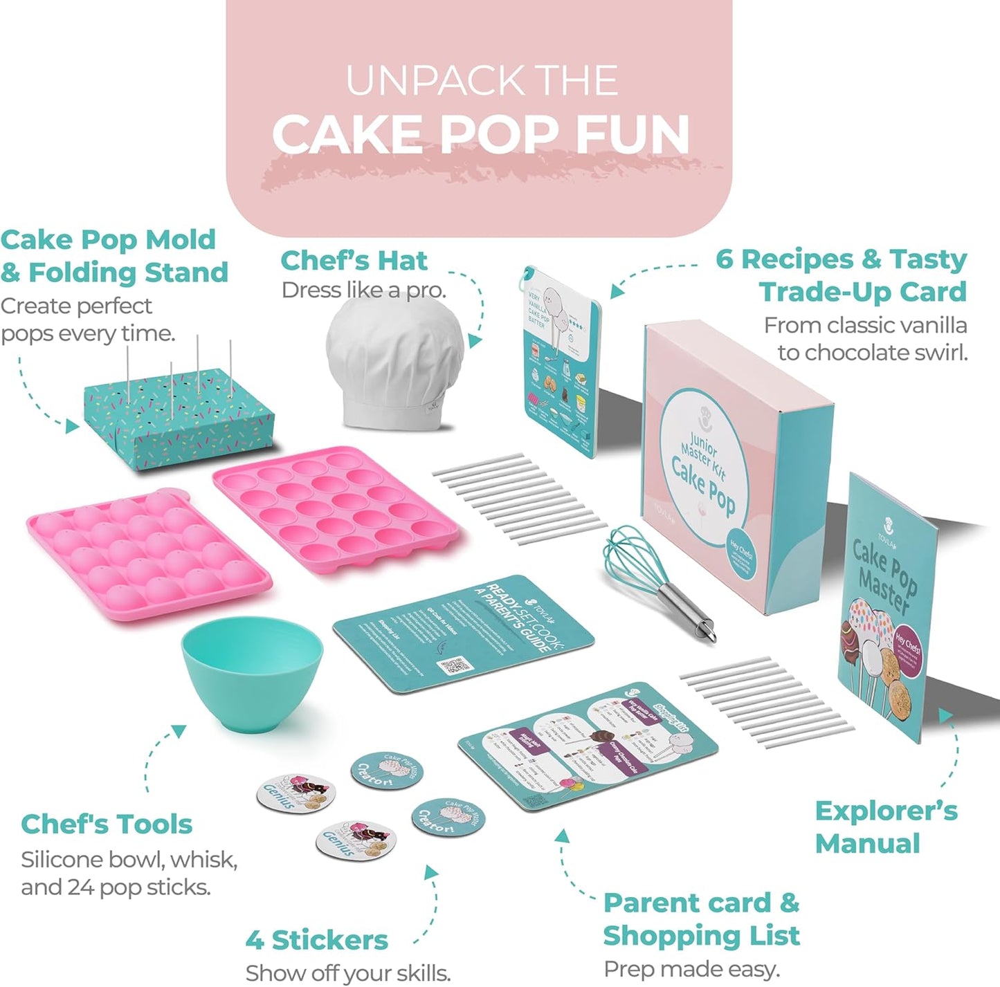 Tovla Jr. Ultimate Cake Pop-Making Kit for Kids – Fun DIY Baking Kit, STEM Activity for Ages 4+, Visual Learning Cake Pop Molds & Tools Set, Great Gift for Young Chefs