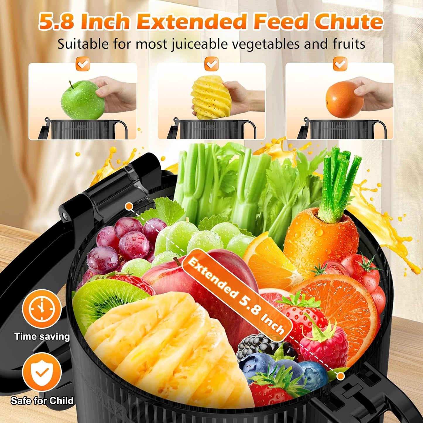 Juicer Machines with 5.8" Large Feed Chute, Cold Press Juicer For Whole Vegetables and Fruits, 400W Professional Slow Masticating juicer Easy to Clean for Batch Juicing (Titanium Gray)