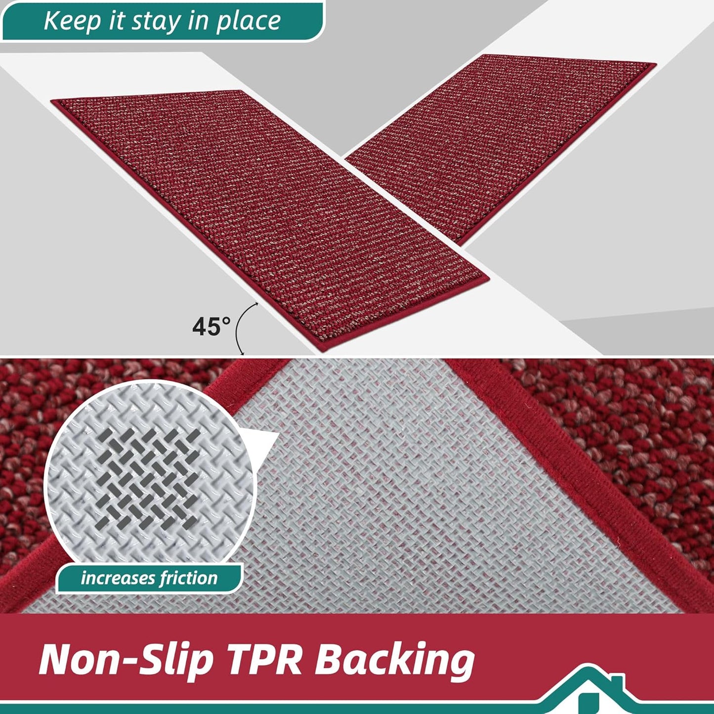 BEQHAUSE Kitchen Rugs 20"x32", Non-Slip Kitchen Mats for Floor, Super Absorbent and Stain Resistant Kitchen Rugs, Machine Washable Rugs for Kitchen, Hallway, Laundry & Sink, Red