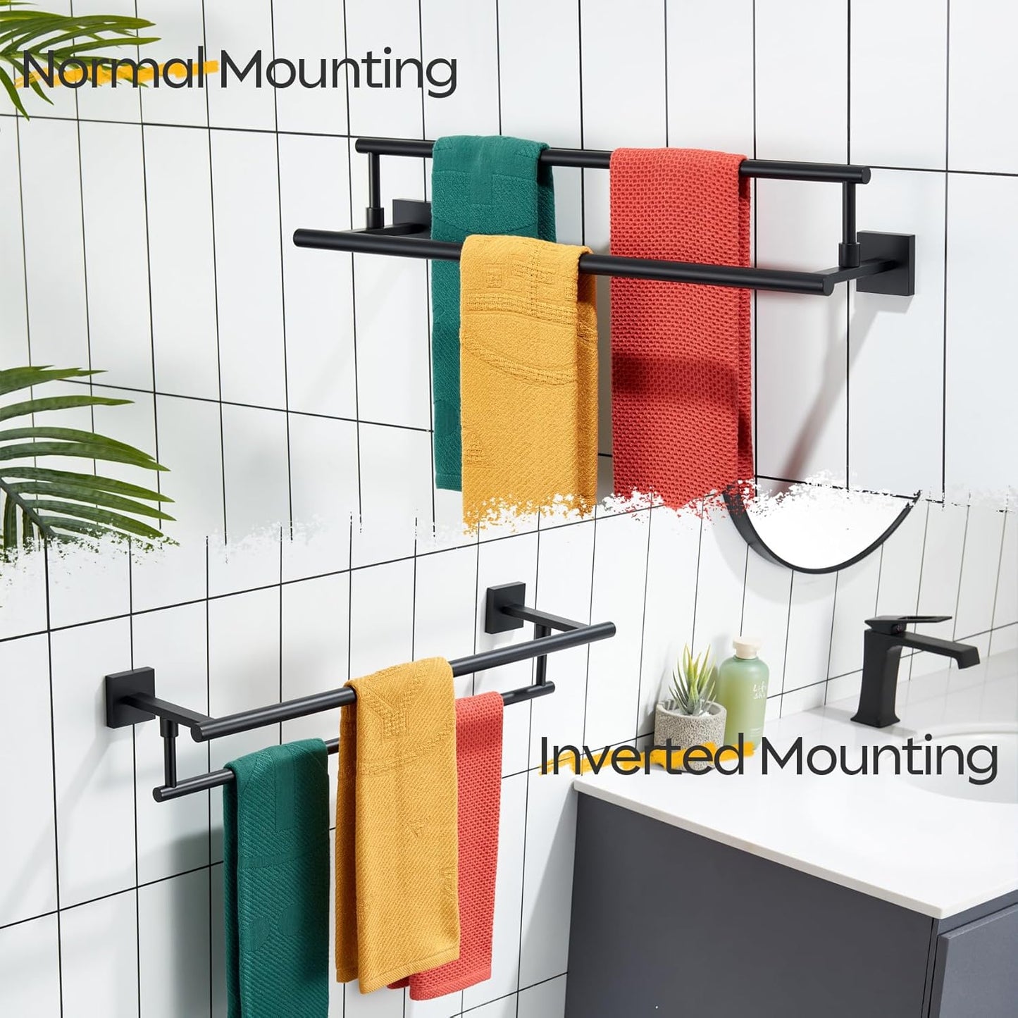 KOKOSIRI Bathroom Towel Bars 20 Inch Double Towel Rails Matte Black Towel Holder for Kitchen Garage Wall Mount Stainless Steel B5009BK-L20