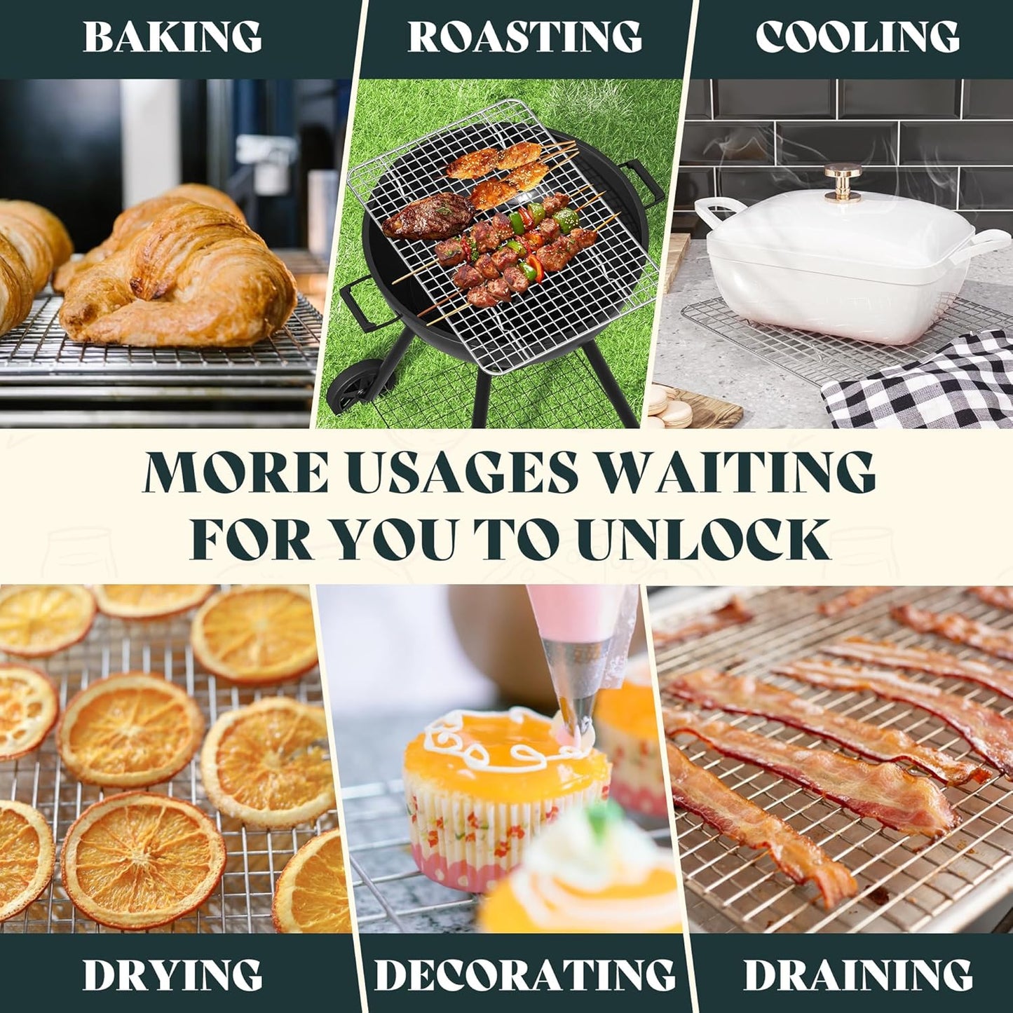 Cooling Racks for Cooking and Baking-8.5"x12" Oven Safe Premium Stainless Steel Heavy Duty Baking Rack Tight-Wire, Fits Quarter Sheet Pan for Roasting & Grilling & Cooking-Set of 2