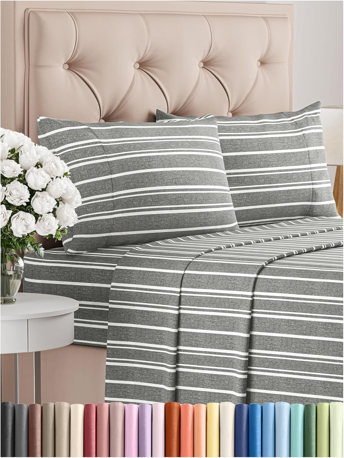 King Size 4 Piece Sheet Set - Comfy Breathable & Cooling Bed Sheets Set - Hotel Luxury Bedding for Women, Men, Kids, Teens, Boys & Girls - Deep Pockets, Soft, Wrinkle Free - Oeko-Tex - Grey Stripes 3