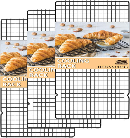 15.8”×9.8” Cooling Rack, 3P Stainless Steel Baking Rack, Oven Safe Cooling Racks for Cooking and Baking, Black Roasting Rack & Wire Rack & Cookie Cooling Rack for Roasting, Grilling, Drying