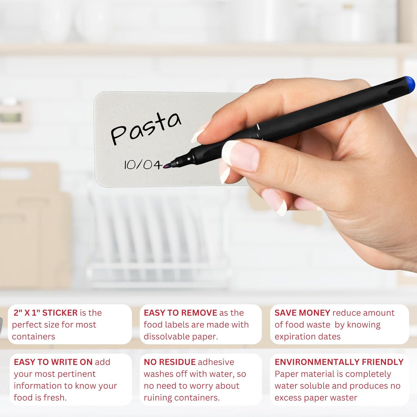 2x1 Dissolvable Food Labels, 500 Label Stickers, Bottle Labels for Storage Bins, Sticker Labels for Food containers, (500, Blank)