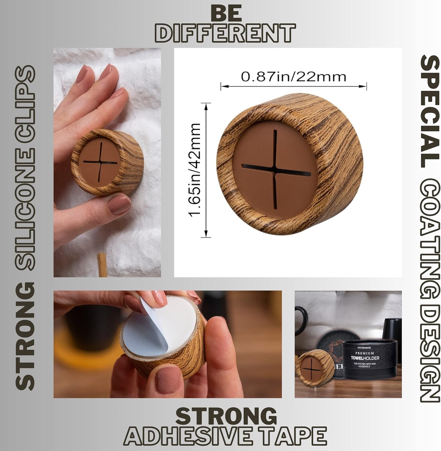 HEFA Towel Holder, Towel Hooks, Dish Towel Holder, Kitchen Organization, Bathroom Accesories, Kitchen Towel Hook, Kitchen Towel Holder, Gift, Kitchen Gadgets (Pine, 8 Pack)