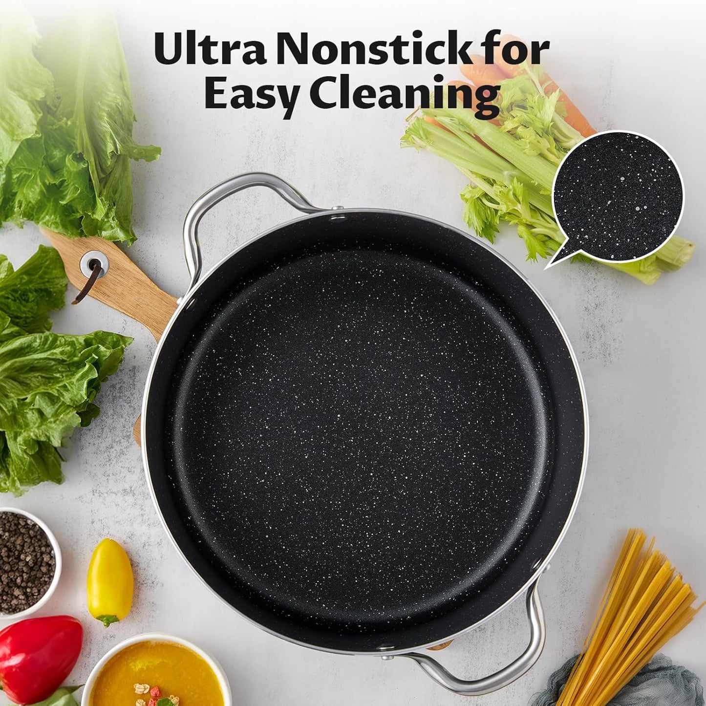 BEZIA 12 Quart Cooking Pot, Large Non Stick Induction Stock Pots with Lid, All Stove Compatible, 12 QT Aluminum Soup/Stew Pot For Big Gatherings, Grey