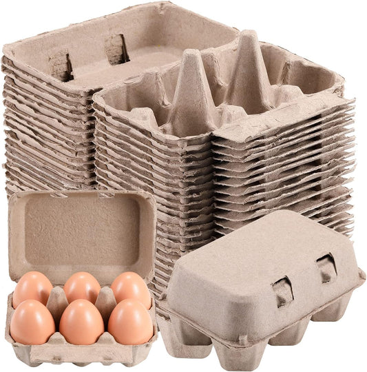 Half Dozen Egg Cartons 200 Pack, Blank Natural Pulp Box 6 Count for Chicken Eggs Reusable, Storage Tray Strong for Holds Up to Six 6 Egg Cardboard Paper Holder Container for Refrigerator