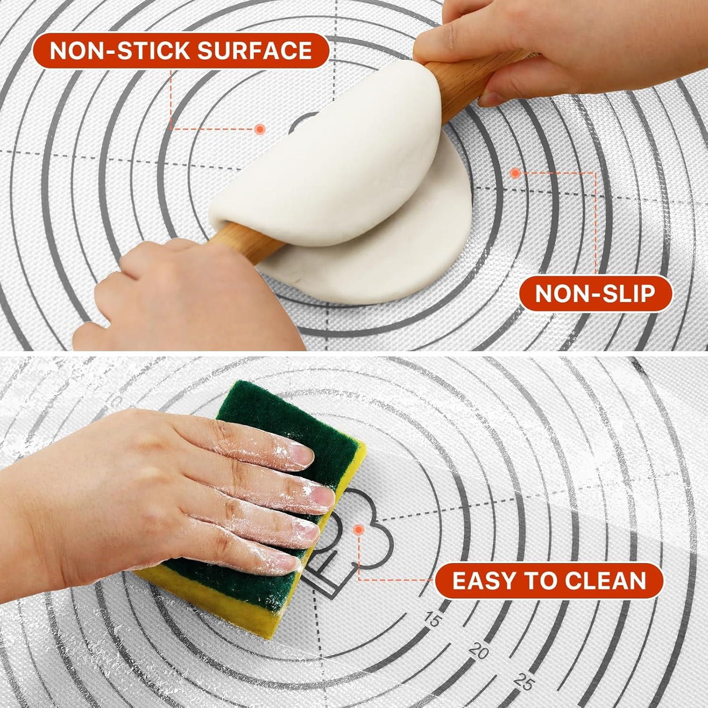 Silicone Mat, 24 x 36inch Extra Large Non-stick Pastry Baking Mat with Measurement, Resuable Thick Cookie Sheet Counter Mat, Dough Rolling Mat, Oven Liner, Fondant/Pie Crust Mat