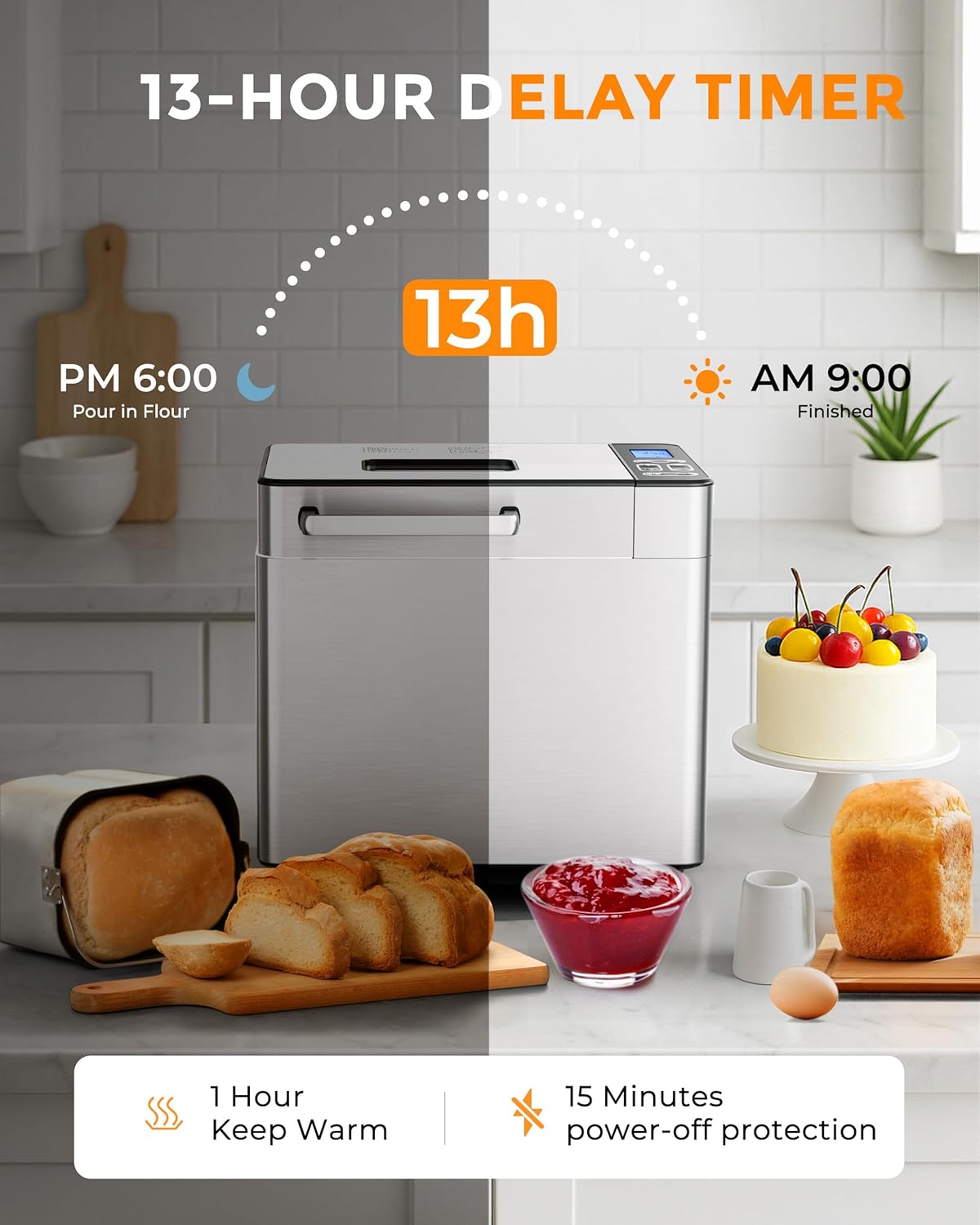 EUHOMY 25-in-1 Bread Maker Machine 2LB Breadmaker, Bread Machines with Nut Dispenser and Yeast Dispenser, 3 Loaf Sizes 3 Crust Colors, Dough Maker with Customized Options, Gluten-Free, Recipe, Gifts
