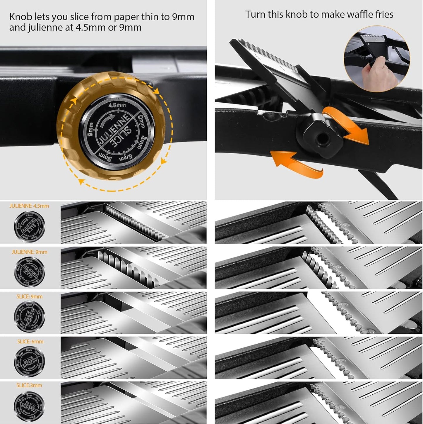 MASTERTOP Mandoline Slicer for Kitchen Adjustable Stainless Steel Food Slicer Vegetable Chopper Onion Waffle French Fry Cutter Potato Chip Julienne Slicer with Safety Gloves